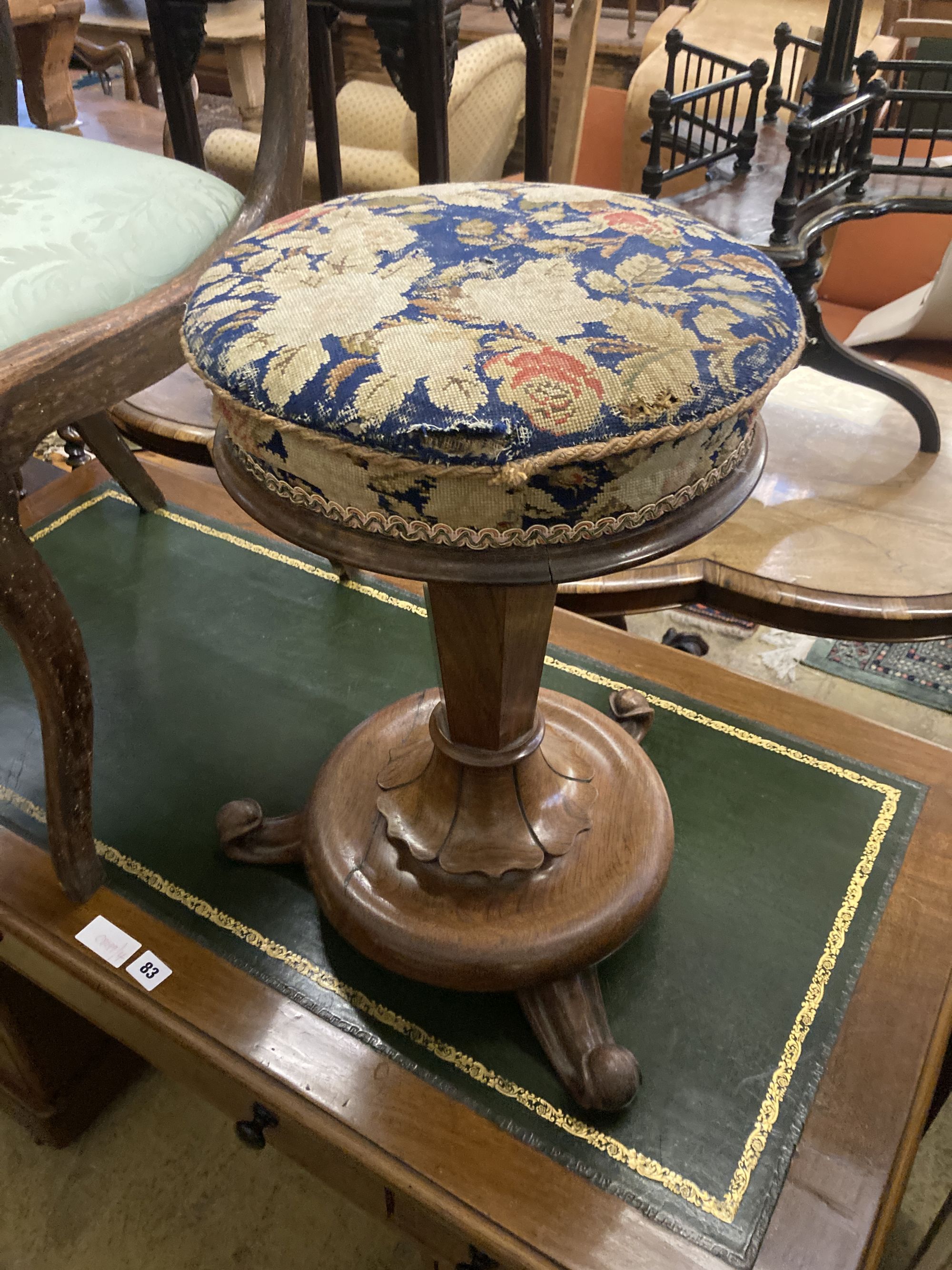 A Regency simulated rosewood dining chair and an early Victorian rosewood piano stool